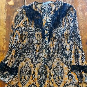 NY Collection Paisley Print & Lace Summertime Blouse